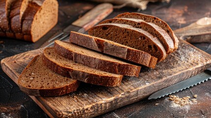 Sliced homemade rustic rye bread