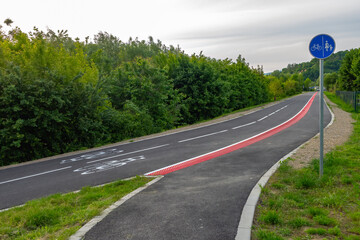 Separate path for pedestrians and cyclists, marked with a sign.
