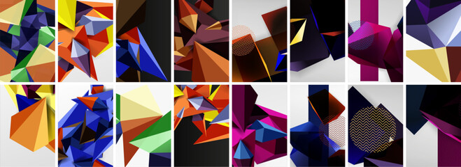 Set of low poly triangles poster geometric backgrounds. Vector Illustration For Wallpaper, Banner, Background, Card, Book Illustration, landing page