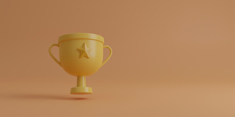 trophy cup on yellow background. winner trophy cup cartoon 3d rendering.