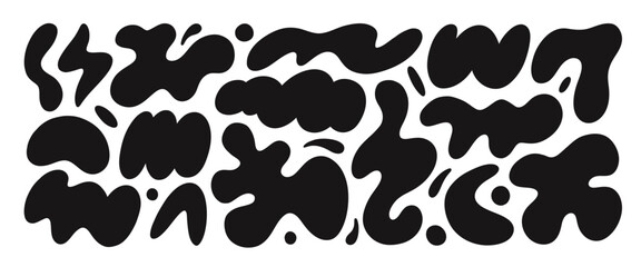 Set of black amoeba organic irregular shapes. Creative liquid blob elements, various cartoon organic shapes.