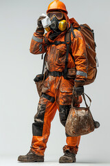 Fototapeta premium A young workman, full body wearing safety wear