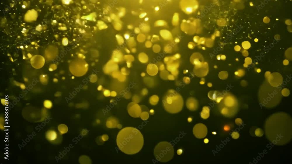 Poster golden bokeh lights float in a dark green background.