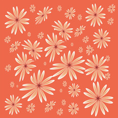 Colorful flower elements, seamless pattern with colored flowers, Set of hand drawn floral design, Spring bright abstract floral design.