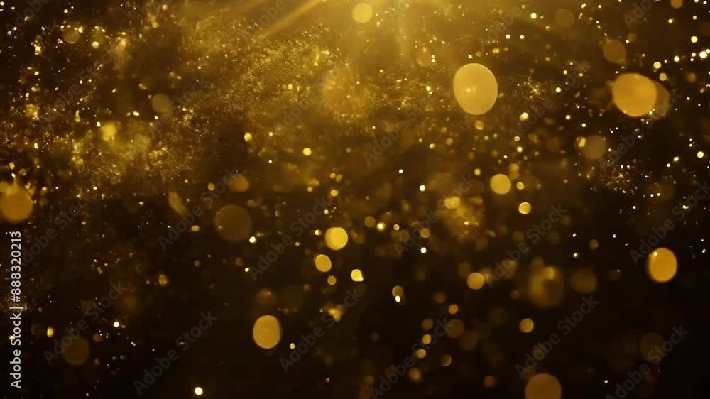 Aufkleber golden glitter falls against a dark background, creating a sparkling effect.