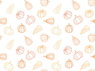 Outline pumpkin seamless Pattern. Doodle drawn autumn harvest vegetable. Halloween Thanksgiving background. Abstract simple pumpkins illustration for packaging, cover, textile design