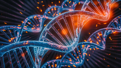 Fototapeta premium Human DNA model futuristic background. dna double helix structure. human dna 3d model.