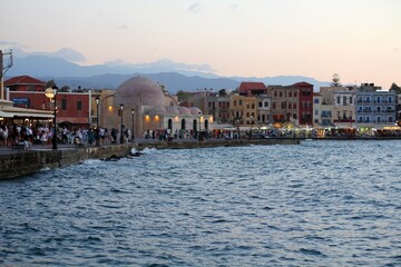 View of the old port of Chania, Crete, Greece.