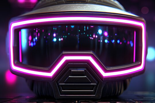 Futuristic VR headset with colorful lights symbolizing advanced technology immersive experience and hightech entertainment