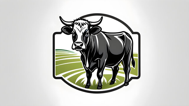 Cattle Angus Cow Grass livestock farm black logo design on white background. Generative AI