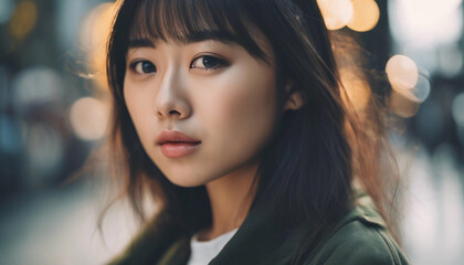 A close-up photo portrait of a beautiful young Asian woman