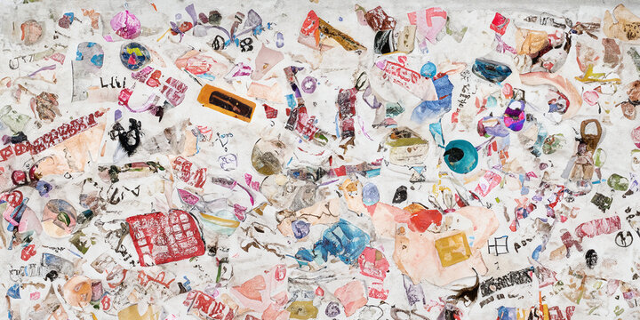 Collage of Colorful Scraps on White Background
