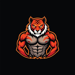 Obraz premium Fierce Tiger Flexing Muscles with Devil Eyes - Gaming Mascot Logo
