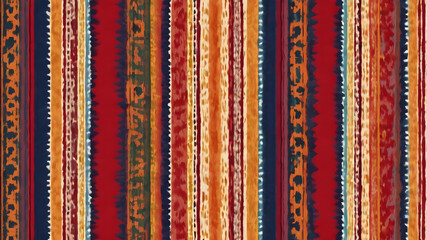 Ethnic Ikat tropical seamless pattern. Motif ethnic handmade beautiful Ikat art.Ikat ethnic tribal, boho colors seamless wallpaper. Abstract traditional folk antique graphic fabric line. Generative AI