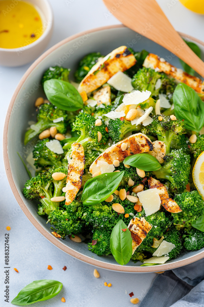 Canvas Prints a bowl of broccoli and cheese with a wooden spoon