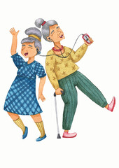two old women dancing with fun