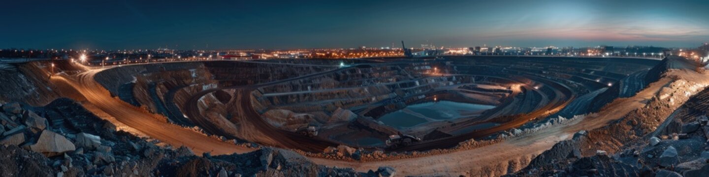Mining At Night. City Lights Illuminating the Deepest Coal Pit in Krivoy Rog