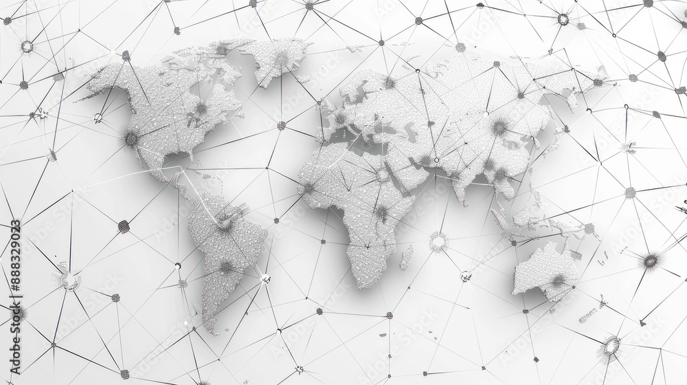 Poster a world map with dots and lines on it