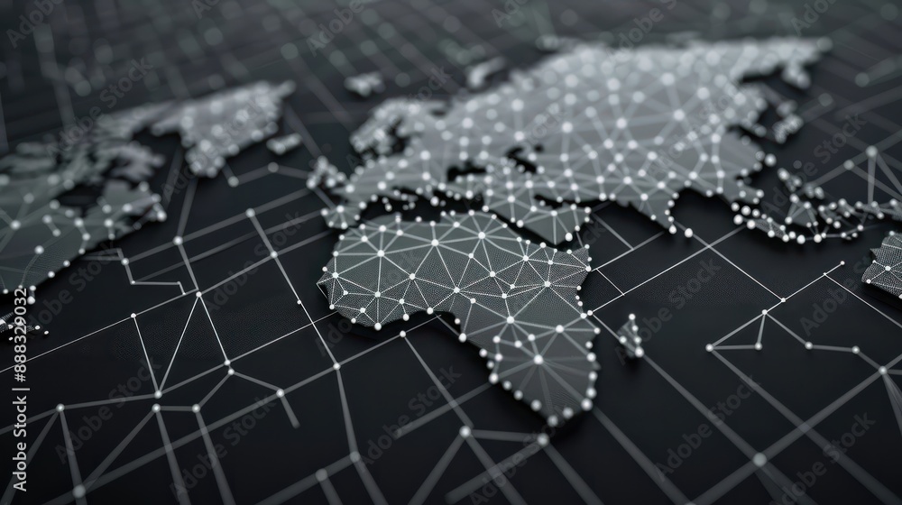 Poster a world map with dots and lines on it