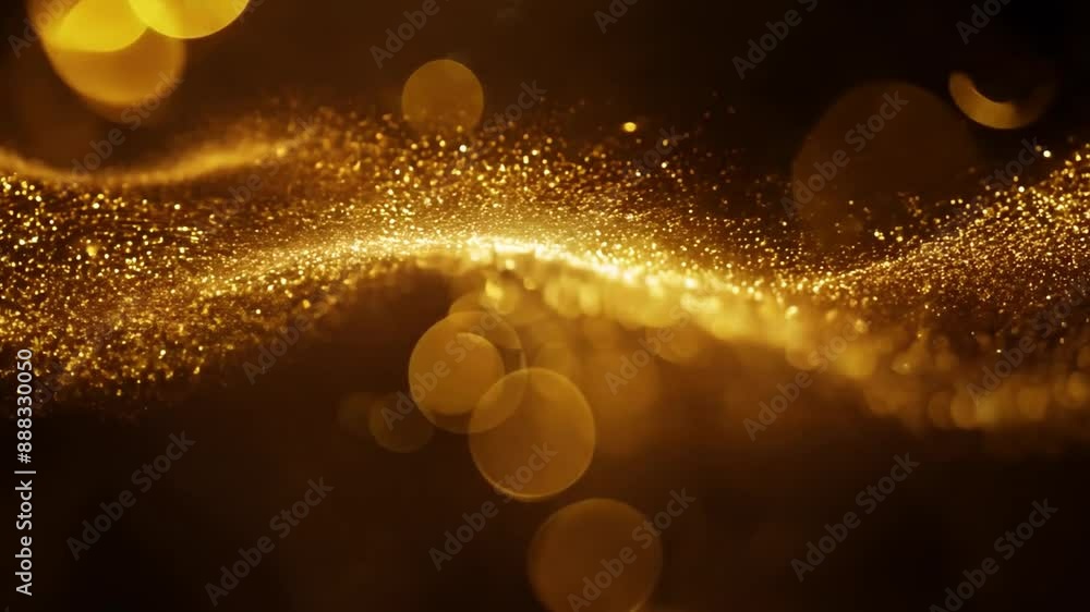 Aufkleber a wave of gold glitter is illuminated with soft, blurred golden lights, creating a sparkling and eth