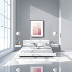 Beautiful Colored Mockup Bedroom Interior with Blank Poster Decoration Art Background Image generative AI