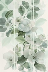 Botanical triptych with floral compositions in pastel tones, creating a serene atmosphere.