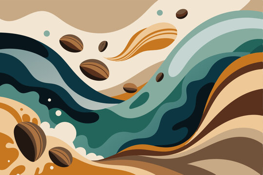 Create the perfect backdrop for Coffee Day with abstract waves of coffee colors and coffee beans