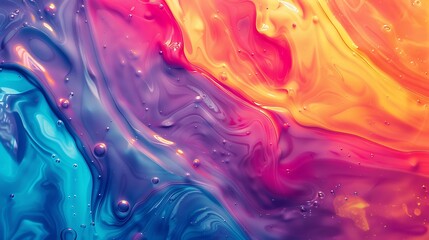 Vivid liquid drops creating a captivating, dynamic backdrop. Vibrant, intertwined liquid patterns on a light, pastel background.  