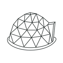 Icon of geodesic dome made of glass. Touristic hand drawn colored drawing for glamping vacation. Flat line style glamping travel logo. Vector illustration. © Elena