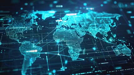 Digital cyber world map with global network links
