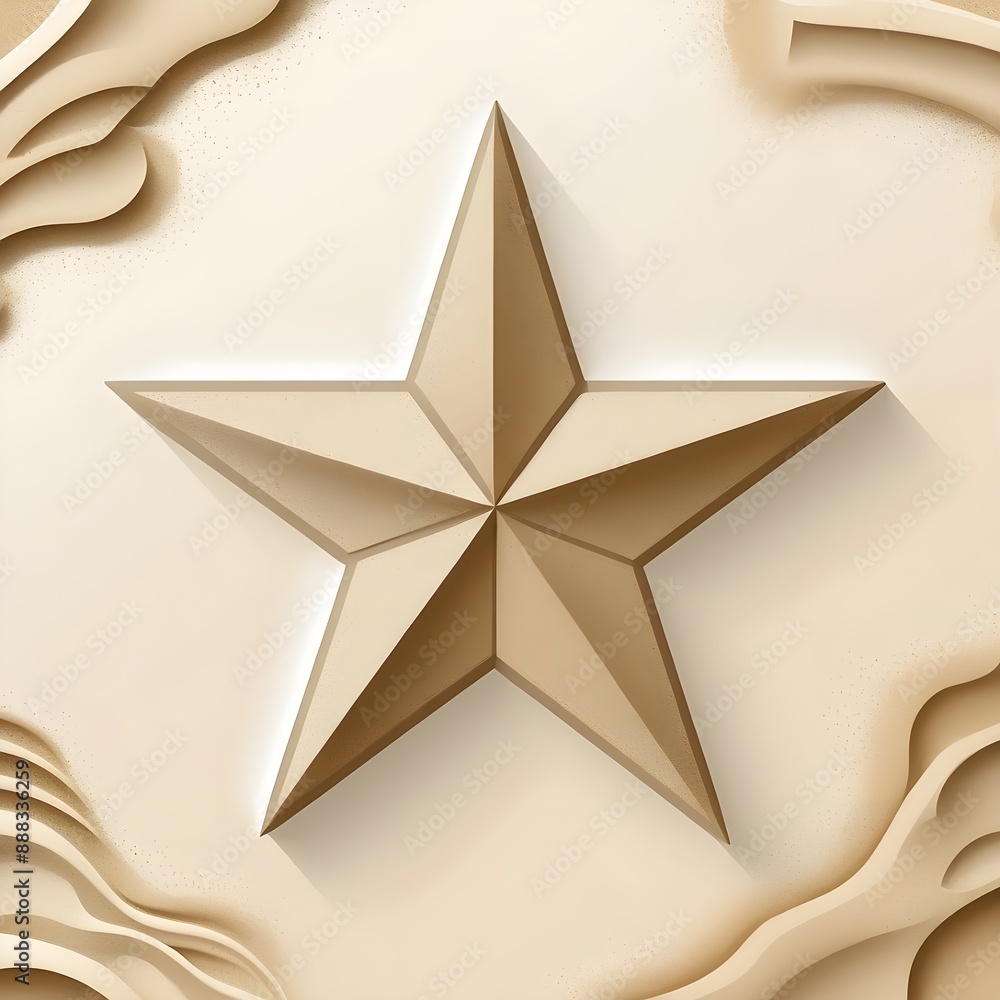 Aufkleber golden star: a 3d paper cut design of a golden star, nestled within a frame of abstract waves. the s