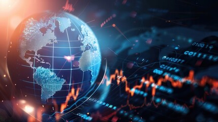 Fototapeta premium globe with economic growth lines, abstract background