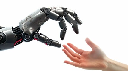 Fototapeta premium Hands of robot and human touching. modern remake of The Creation of Adam, Machine learning