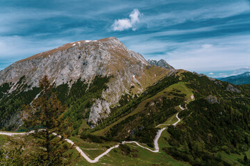 Panoramic view of the mountains in Berchtesgadener Land in Bavaria, Germany.