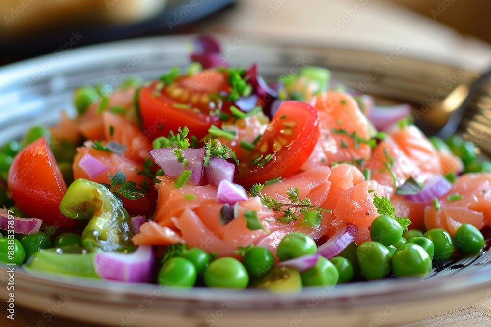 Wall mural homemade smoked salmon salad with peas