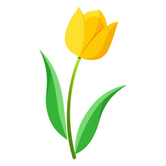 Obraz premium Tulip A graceful yellow tulip with smooth petals and a slender green stem, standing upright against a clean white background.