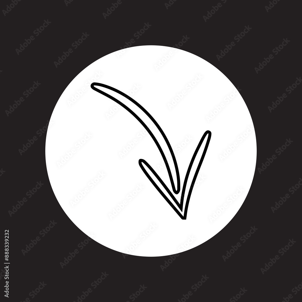 Poster Curved arrow icon vector. Arrow pointer logo design. Arrow down vector icon illustration in circle isolated on black background