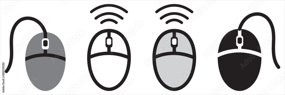 Poster wireless mouse icon set. gamers mouse without wire vector symbol in a black filled and outlined styl