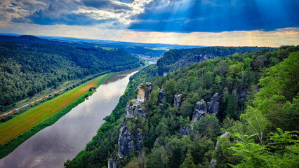 Obraz premium Saxon Switzerland – the name of the German part of the Elbe Mountains located on both banks of the Elbe River, southeast of Dresden.