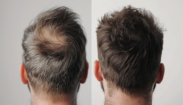 Man's Hair Before and After Treatment for Thinning Hair