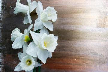 white flowers on wooden background