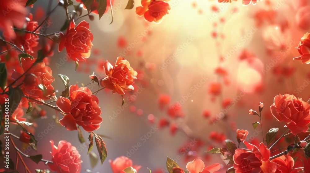 Wall mural Stunning Red Roses in the Sunlight