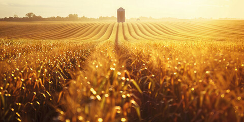 Fields of Golden Grains: Lush cornfields stretching toward the horizon, with a silo in the distance.