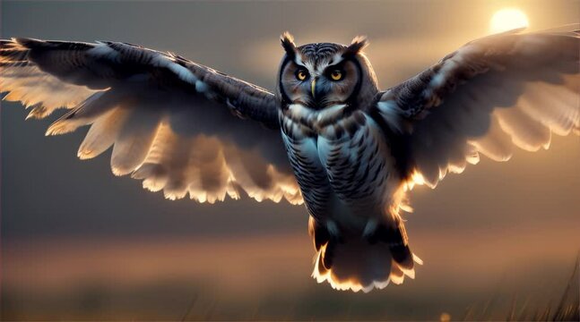 Owl flying in the night sky