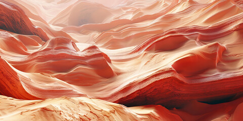 Canyons of Red Rock and Sand: A breathtaking view of layered rock formations and rolling sand dunes.