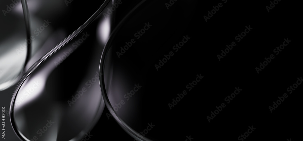 Poster macro of transparent iridescent glass curved stripe with extreme depth of field. place for text. mod