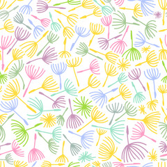 Elegant colored seamless pattern with flower branch. Scandinavian style vector background. Dandelion seamless pattern. hand drawing. Not AI, Vector illustration