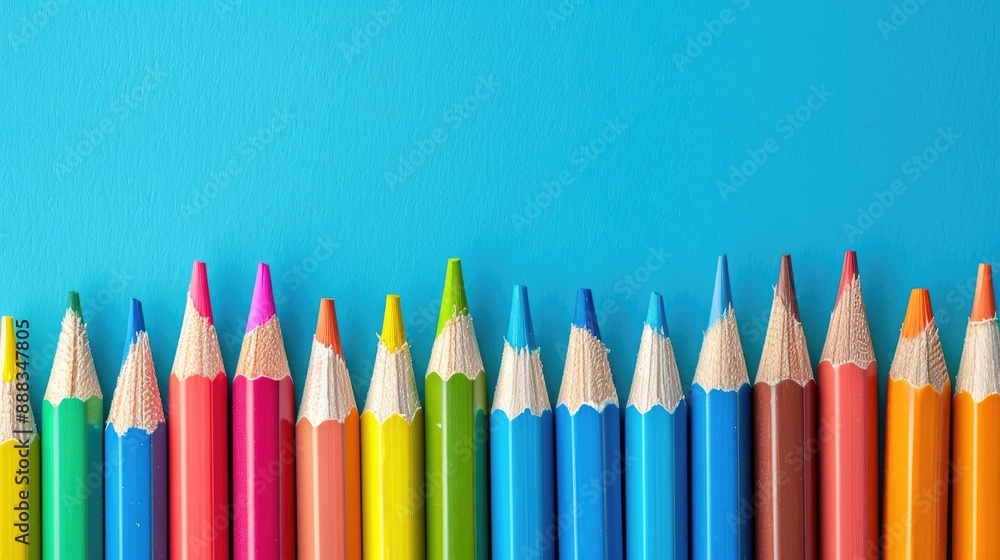 Sticker School pencils on blue background back to school concept