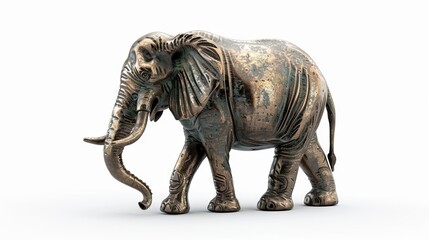 Fototapeta premium Bronze elephant figurine on white background.