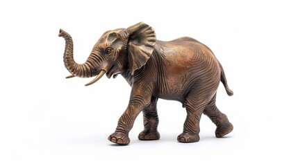 Obraz premium Bronze elephant figurine with a raised trunk isolated on white background